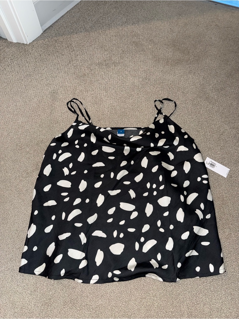 Old Navy Black Satin Cowl Neck Cami with White Spot Print